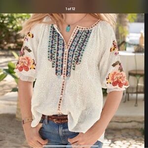 Sundance Ballets Melody Embroidered White Boho Top. XXSP